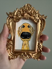 Golden Retriever cute,original,miniature Painting,small,mini,framed