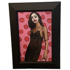 Original Painting High Fashion Clown Woman Girl Ooak Framed Art Gothic Circus