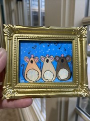 Funny Mouse,mice ,Original Painting On Paper,3/4,framed,miniature,small,mini