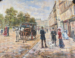 vtg Original Oil Painting French Paris Street Scene 38×26