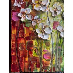 Original Palette Knife Abstract textured white flowers Painting 18″x24″