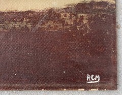 RCM Original Oil Canvas California Gold Rush Town Street Scene 1950s Signed