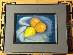 Vibrant Original Still Life Fine Art (Orange, Yellow, Blues, White)