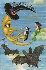 4X6 HALLOWEEN PRINT OF PAINTING RYTA VINTAGE STYLE ART MERMAID BATS MOON FOLK