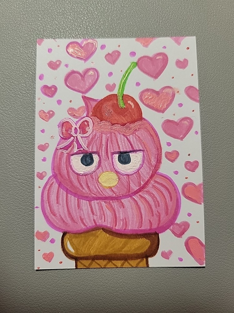 ACEO Sanrio Inspired Original Artwork Badtz Maru „I Can Be Pretty 2“ 2.5×3.5