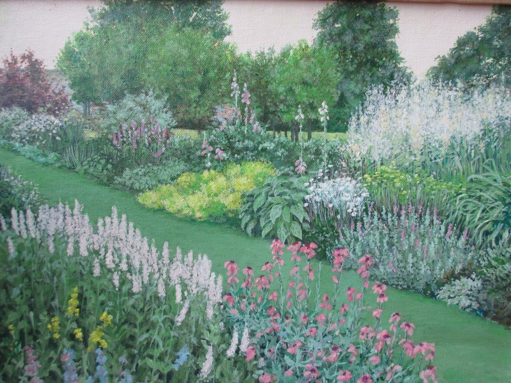Wally Ames Original Oil/Canvas Board Painting Flower Path Pennsylvania 20th C