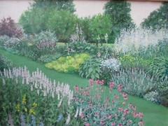Wally Ames Original Oil/Canvas Board Painting Flower Path Pennsylvania 20th C