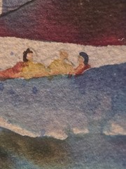 Watercolor Painting Boat Racing Sailboats People Vibrant Modern Artist Signed