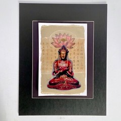Lotus Pose Original Asian Buddha Lotus Image Transfer Collage Painting 11x14in