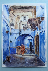 Сityscape Watercolor Original Painting European Architecture Old Town Artwork