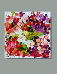 original oil painting Geranium Red Flowers Impasto Floral artwork 6*6 inch