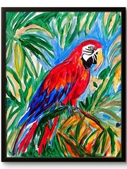 Macaw Parrot Bird Modern Original Signed Canvas Wall Art Acrylic 11×14 BACH