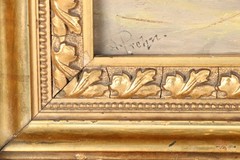 ALFRED PREHN Chicken Coop Oil Painting Circa 1900 Signed Rooster Hens Chickens Genre