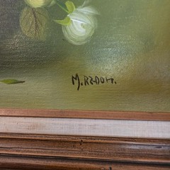 1970S Signed M Redon Greens Floral Rose Still Life Framed Oil Painting 27×31