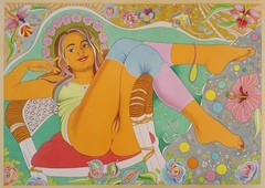 Erotic, large watercolor 70 x 50 cm, „A Glimpse into Fairyland“, Lovely Lisa Art.