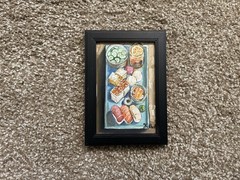 ORIGINAL OIL PAINTING STILL LIFE SUSHI PLATE SIGNED FRAMED 4×6