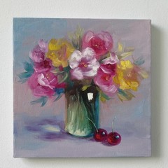 Colorful Floral Bouquet Original Oil Painting Impressionist Still Life Wall Art