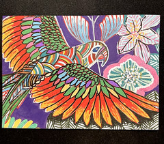 ACEO Original, Abstract Parrot, Mini Art Painting, by Annibbie