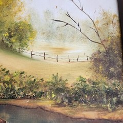 Original D Davidson Oil Painting Landscape Trees Lake Framed 19×23 Vintage Art