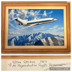 STAN STOKES SIGNED 36”x 26” ORIGNAL OIL PAINTING ON CANVAS FRAMED AVIATION THEME