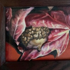 Fall leaves hand painted original PAINTING heavy oak frame