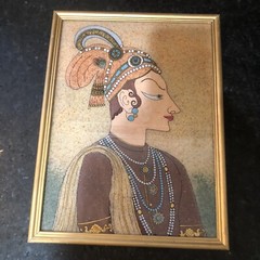 Four Vintage Unique Gemstone India Paintings Crushed Natural Gem Stones