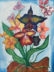 L Original Signed Contemporary Floral Still Life Painting on Canvas, Unframed