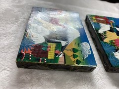 Vintage Cotopaxi Ecuador Mini Paintings Hide Llama Alpaca Signed Pedro Vega Pair