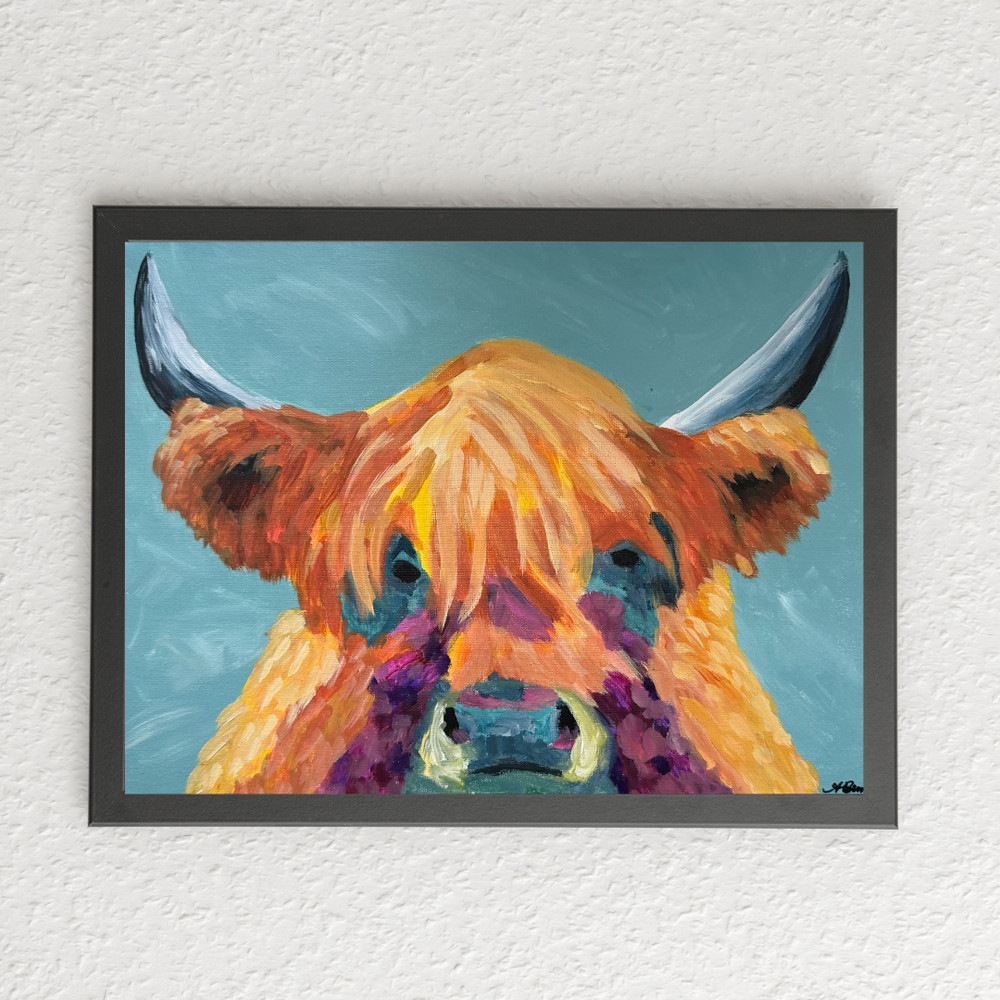 Abstract Expressionist Painting Wall Art 12×16 Canvas – Highland Cow