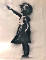 BANKSY — TWO BALLOON GIRLS LARGE ORIGINAL STENCIL SPRAY PAINTING, ON SALE !!!