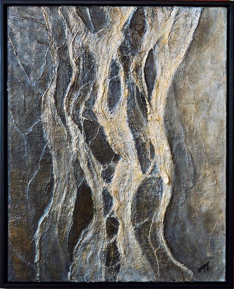 ORIGINAL ABSTRACT TEXTURED MULTIMEDIA PAINTING A. STYCZYNSKI FRAMED