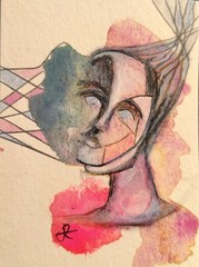 ACEO Original Painting Surreal Expression Abstract Portrait Jess Russell