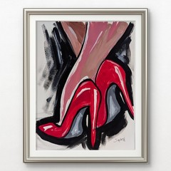 Red High Heels Original Painting Paper Fashion Shoes Pop Art Expression SWhite