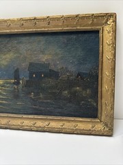 MOON LIGHT LIT PAINTING NOCTURNAL COASTAL NAUTICAL 19TH TO 20TH CENTURY MYSTERY