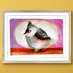 Titmouse Native Bird Original 5×7 Watercolor Painting Signed Wall Art Home Decor