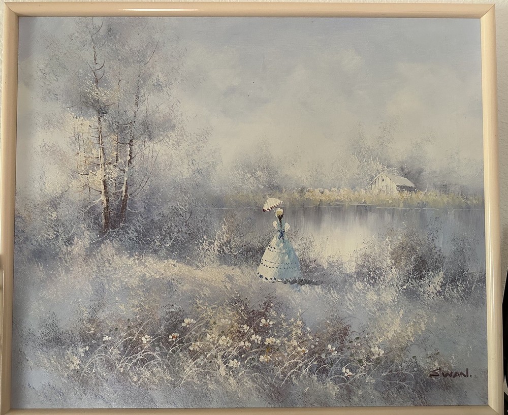 Vintage Oil Painting On Canvas By SWAN 24” Wide X 20” H