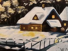Snowy House Winter Folk Art Painting House Tree Winter Snow Painting 20×16