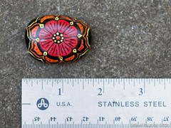 Hand Painted Rock / Stone – Red/Orange/Yellow Flower Mandla Zendoodle Zentangle