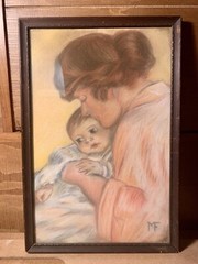 Vintage Pastel Of Mother And Child