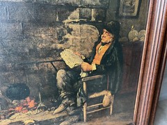Painting with Frame, Old Man by the fire