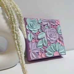 Blue & Lilac Mini Painting, 3D Textured Flower Art, Handmade 3D Floral Artwork