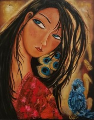 Signed Eliane Harvey „Gabriela“ Modieliane Series Art Painting Brazilian Artist
