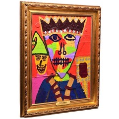 JEAN MICHEL BASQUIAT & ERO Original Vintage Signed 1986 King Midas Oil Painting