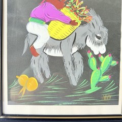Vintage Mexican Folk Art Painting Burro Donkey Framed Wall Art Gouache 10×12
