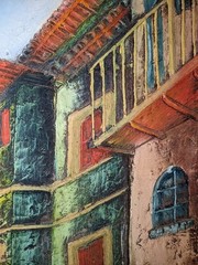 Original Oil Painting “Colorful Colonial Street Scene” Signed Javis (2001)