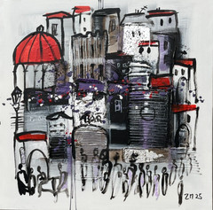 Acrylic picture city Italy 60x60x3 cm orig. Atelier Düsseldorf Mixed Media Painting