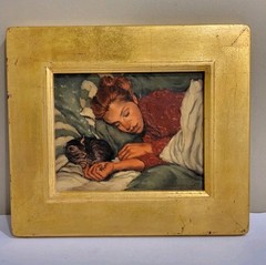 Joseph Lorusso Original Oil Painting „The girl with the cat“ Signed