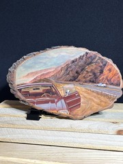 Original Art Oil Painting Car Retro Vintage California Mountain Nature Mikah