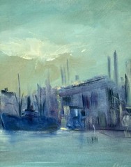 Danish School Oil Painting, Copenhagen Waterfront, Signed & Dated 1968- COA