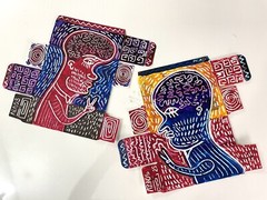 Two Painting Outsider Art Brut Araos Artwork DRAW on Recycled Box EN PAZ